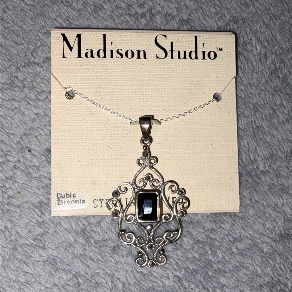 Madison Studio Sterling Silver Filigree Necklace with Cubic Zirconia Stone